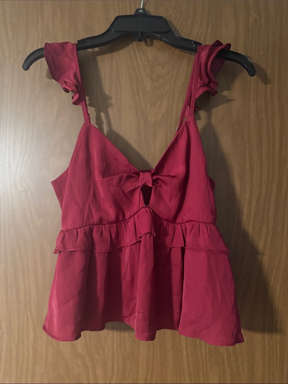 Ruffled Tie-Front Sleeveless Top in Deep Red - Alabama Game Day!